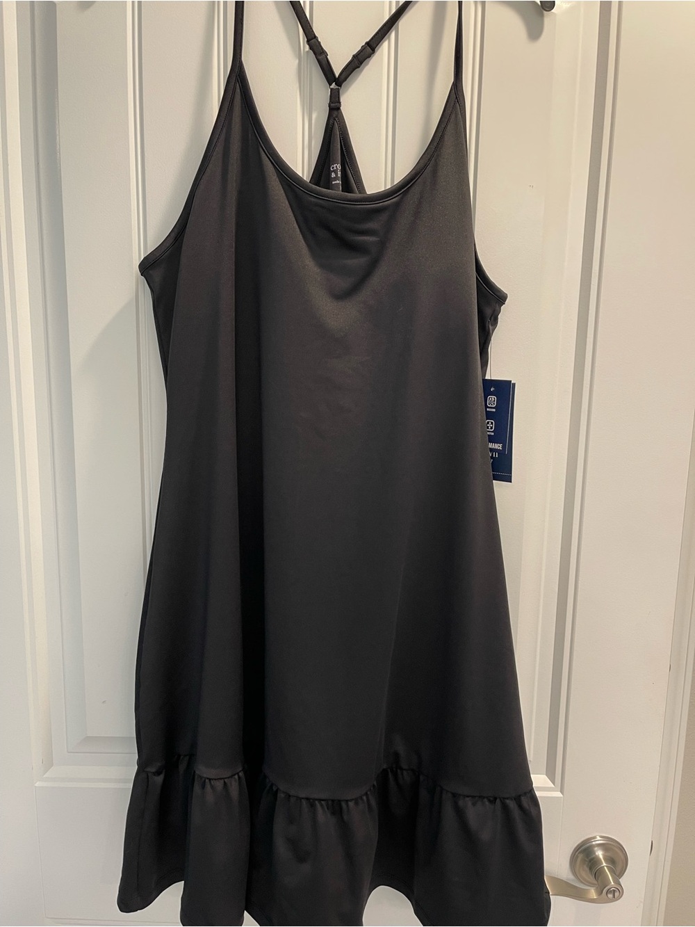 crown & ivy active ruffle Black Tank Dress with built in bra shorts tennis
